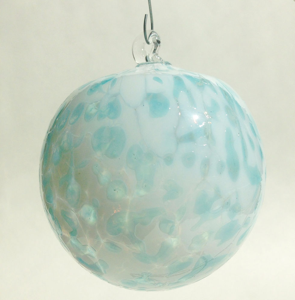 Thumbnail: White/Aqua Handblown Glass Orb