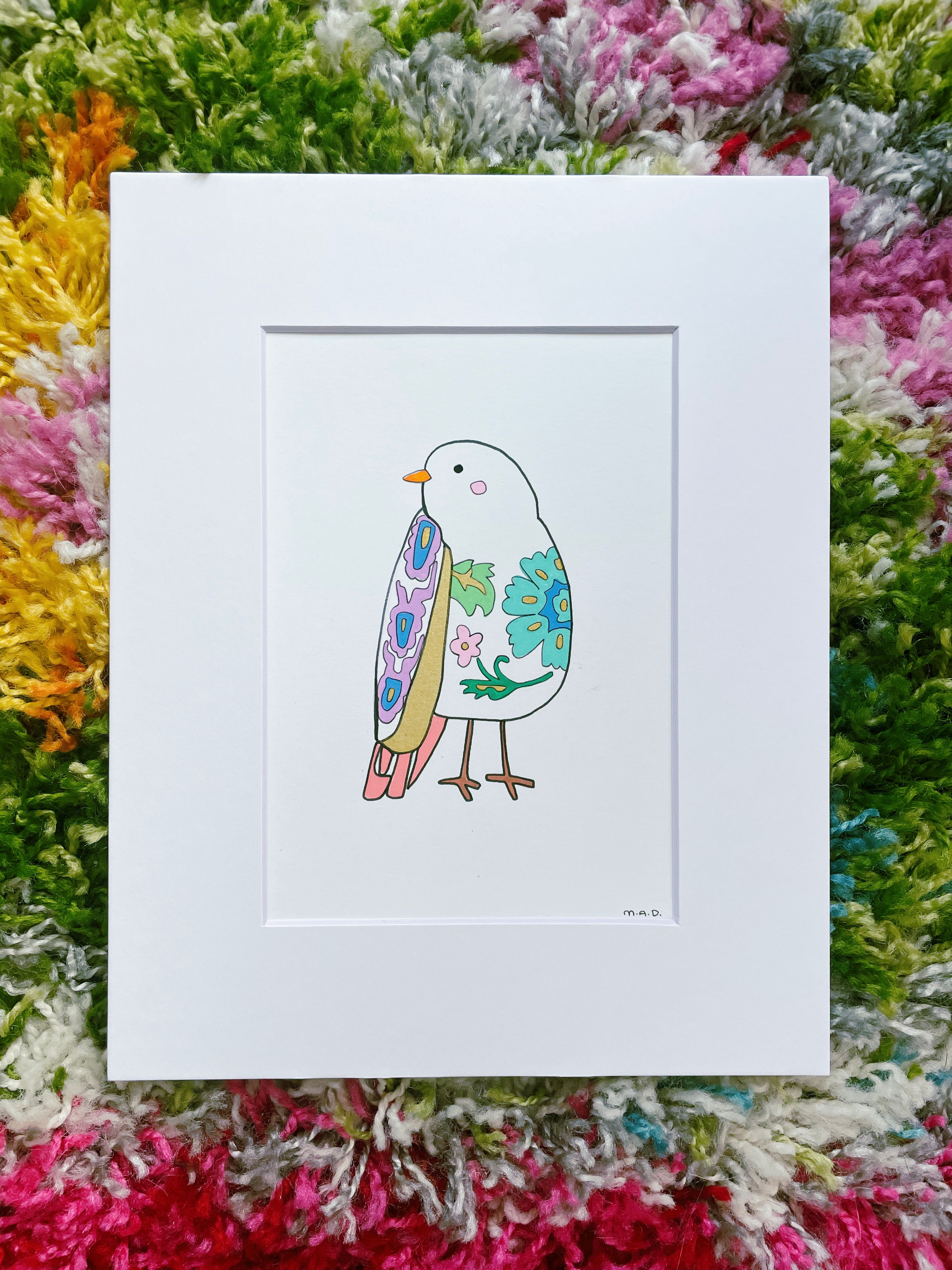 Mosaic Bird Watercolor Drawing