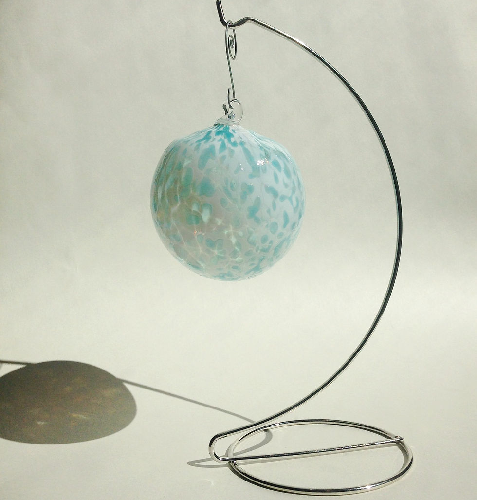 Thumbnail: White/Aqua Handblown Glass Orb