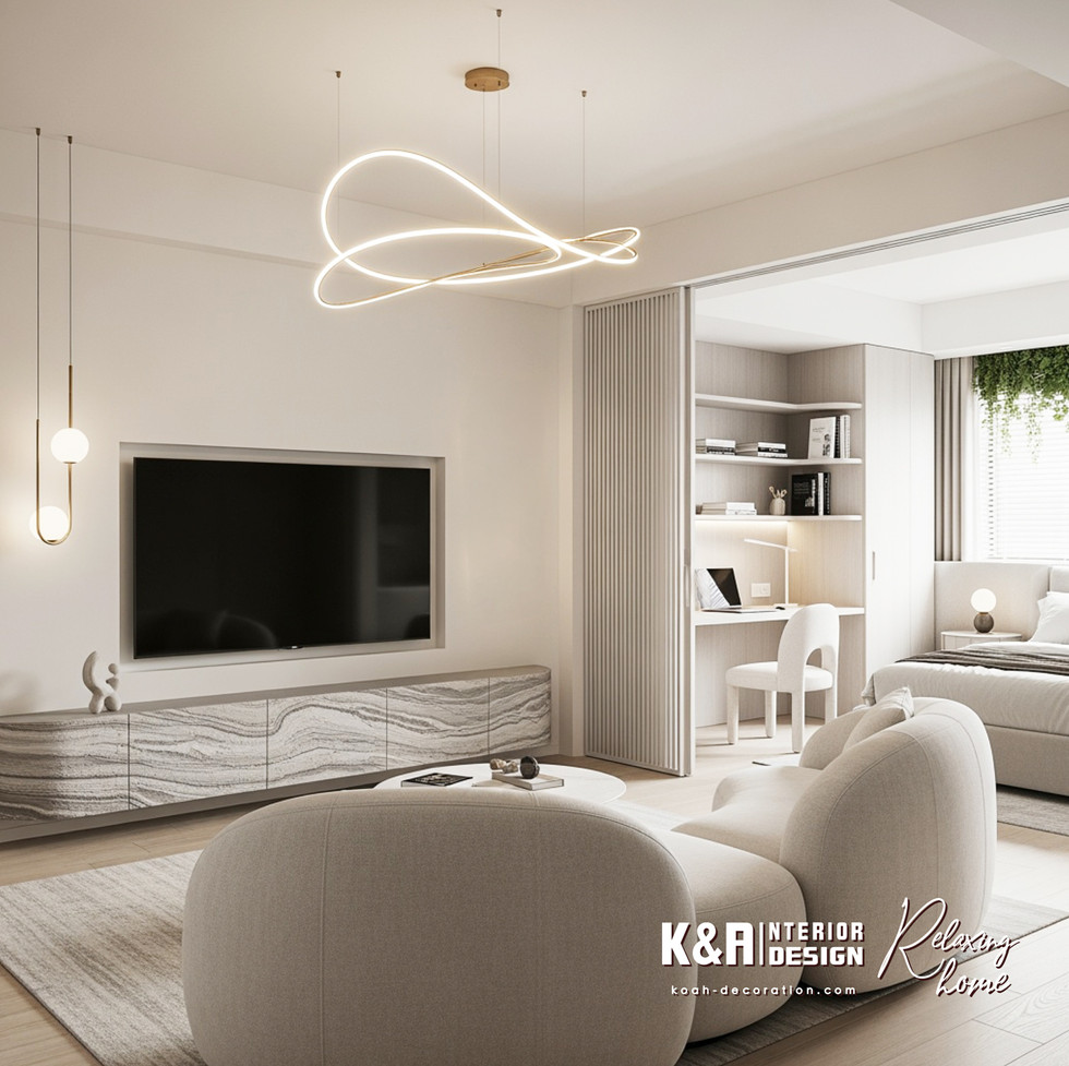 全捨離的實踐:全屋訂造弧形儲物系統,如玄關弧形鞋櫃,斷絕鞋堆混沌;我們經驗團隊從量尺到3D模擬,助戶主捨棄70%物品,打造如溪流般暢通的動線。