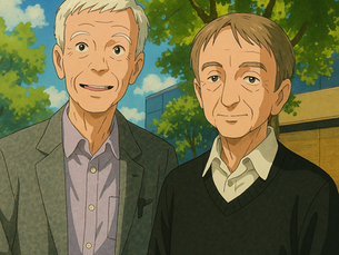 Representação alegórica de Geoffrey Hinton e John J. Hopfield - Prêmio Nobel de Física (IA) de 2024 (estilo: Studio Ghibli ChatGPT)