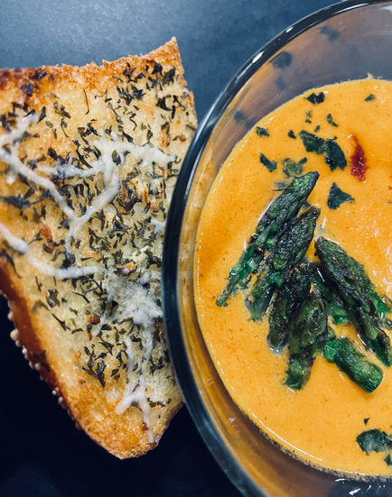 Tomato Basil Soup with Asparagus Tips