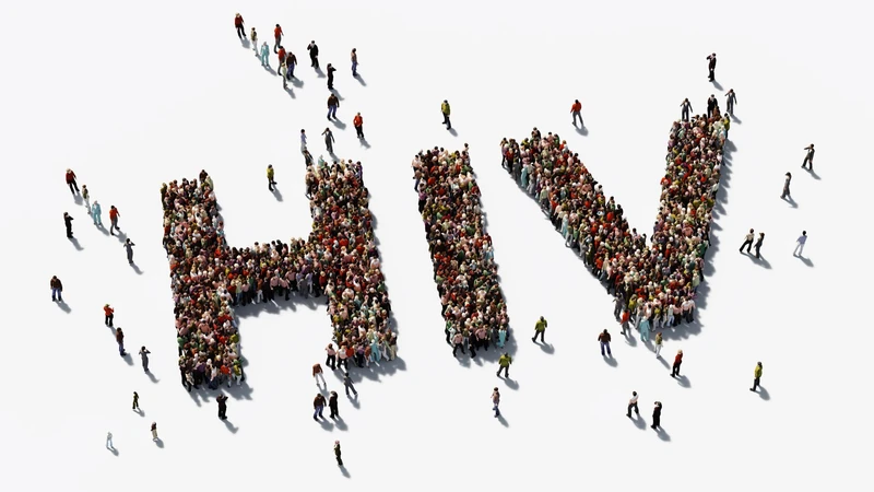 HIV spelt out with people standing bunched together