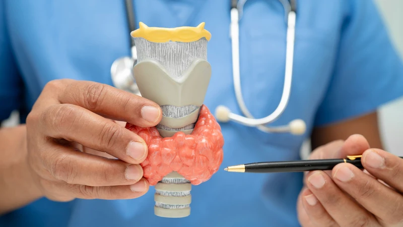 doctor holding a thyroid model