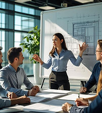 reunião com uma mulher lider explicando 