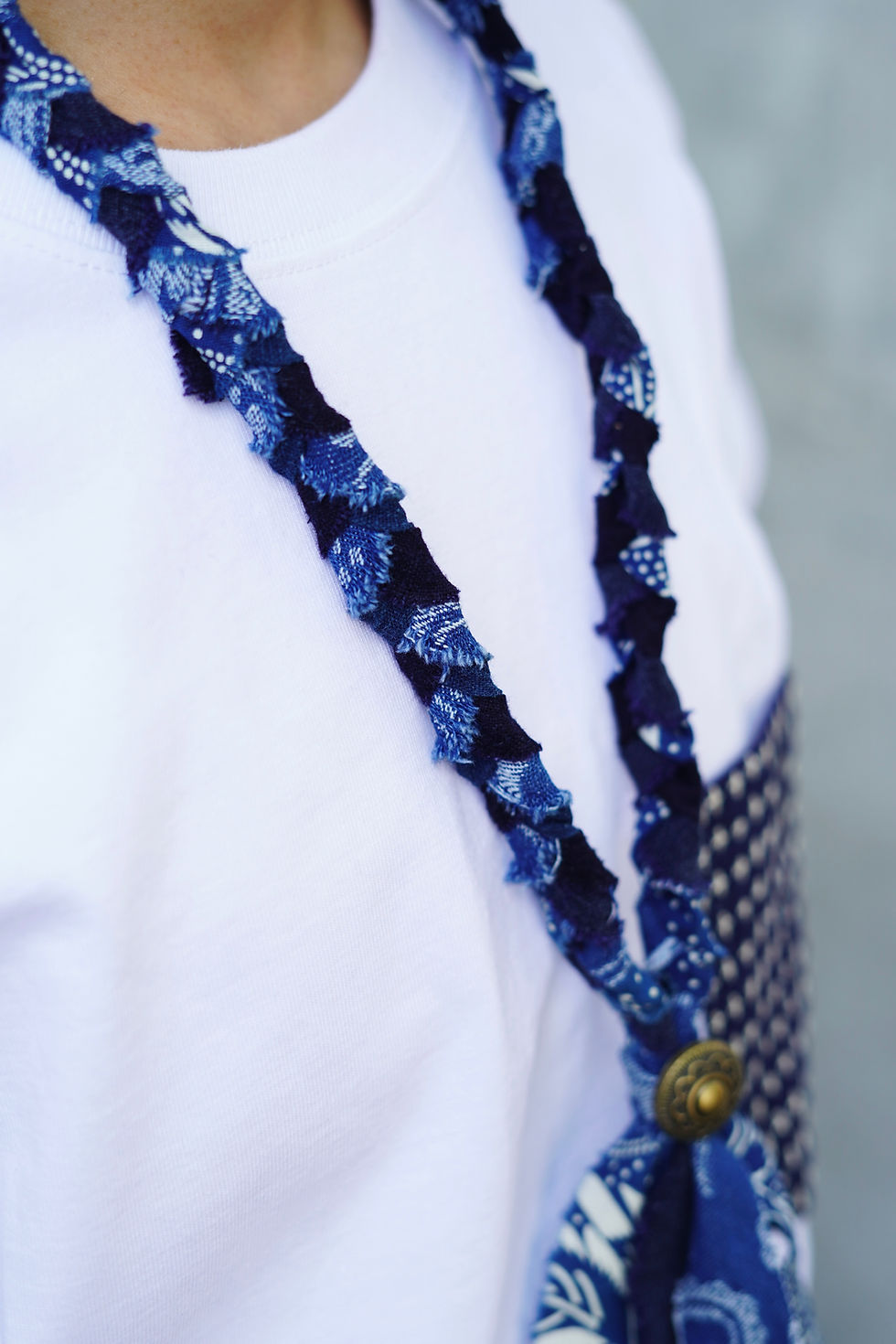 Thumbnail: 【ORU】Indigo Paisley Patchwork Braided Necklace