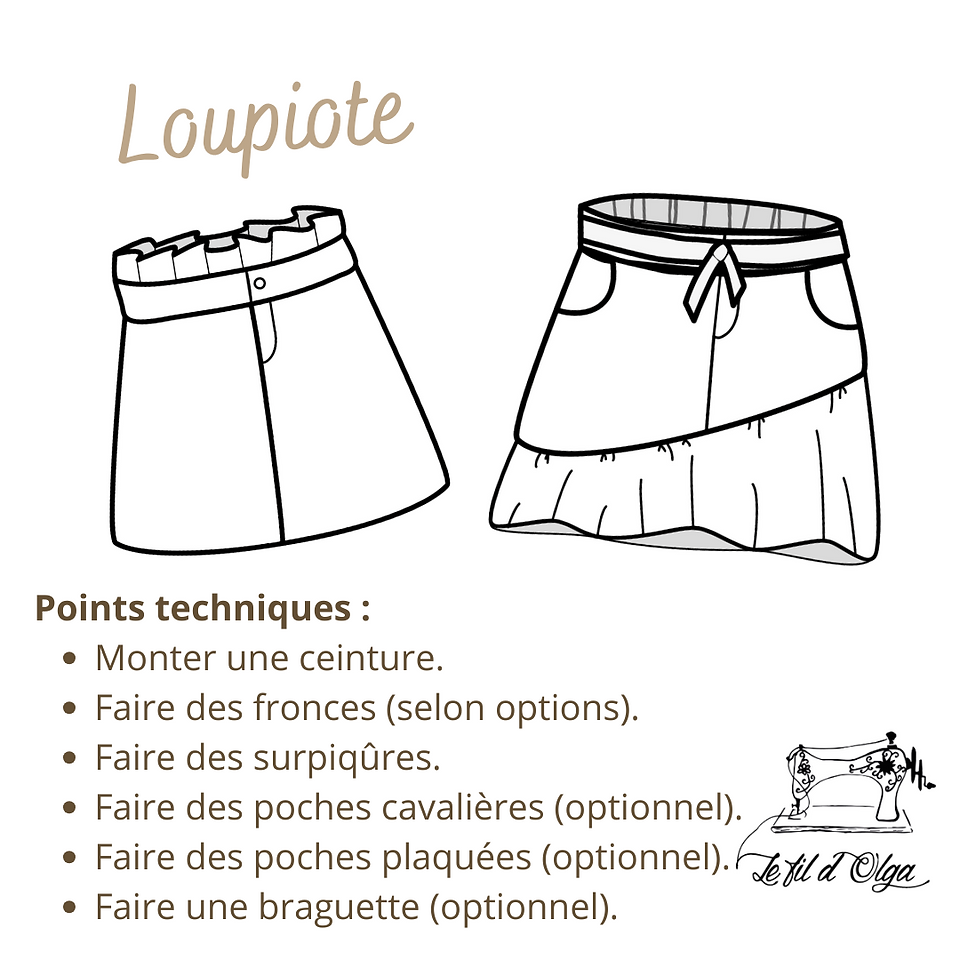 Loupiote - Jupe du 2 au 8 ans avec ou sans découpe asymétrique
