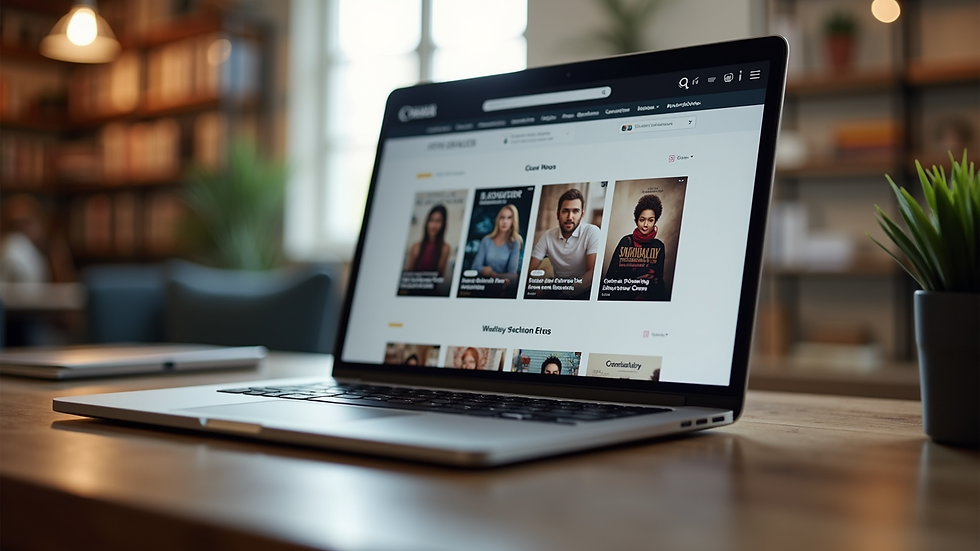 Eye-level view of a laptop displaying an online bookstore page