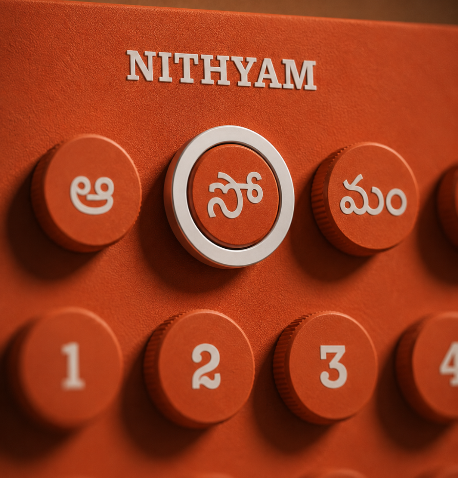Close-up of recycled PET bottle cap knob on Nithyam Bhor Telugu Edition calendar in Clay