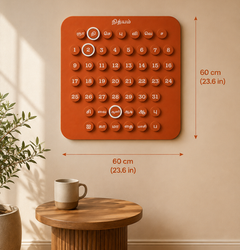 Nithyam Arambh Tamil Edition calendar size and dimensions – 60x60cm plywood calendar in Clay