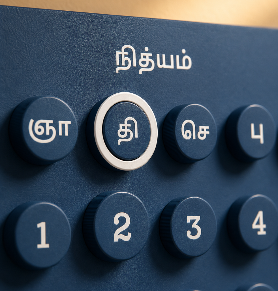 Close-up of recycled PET bottle cap knob on Nithyam Arambh Tamil Edition calendar in Monsoon