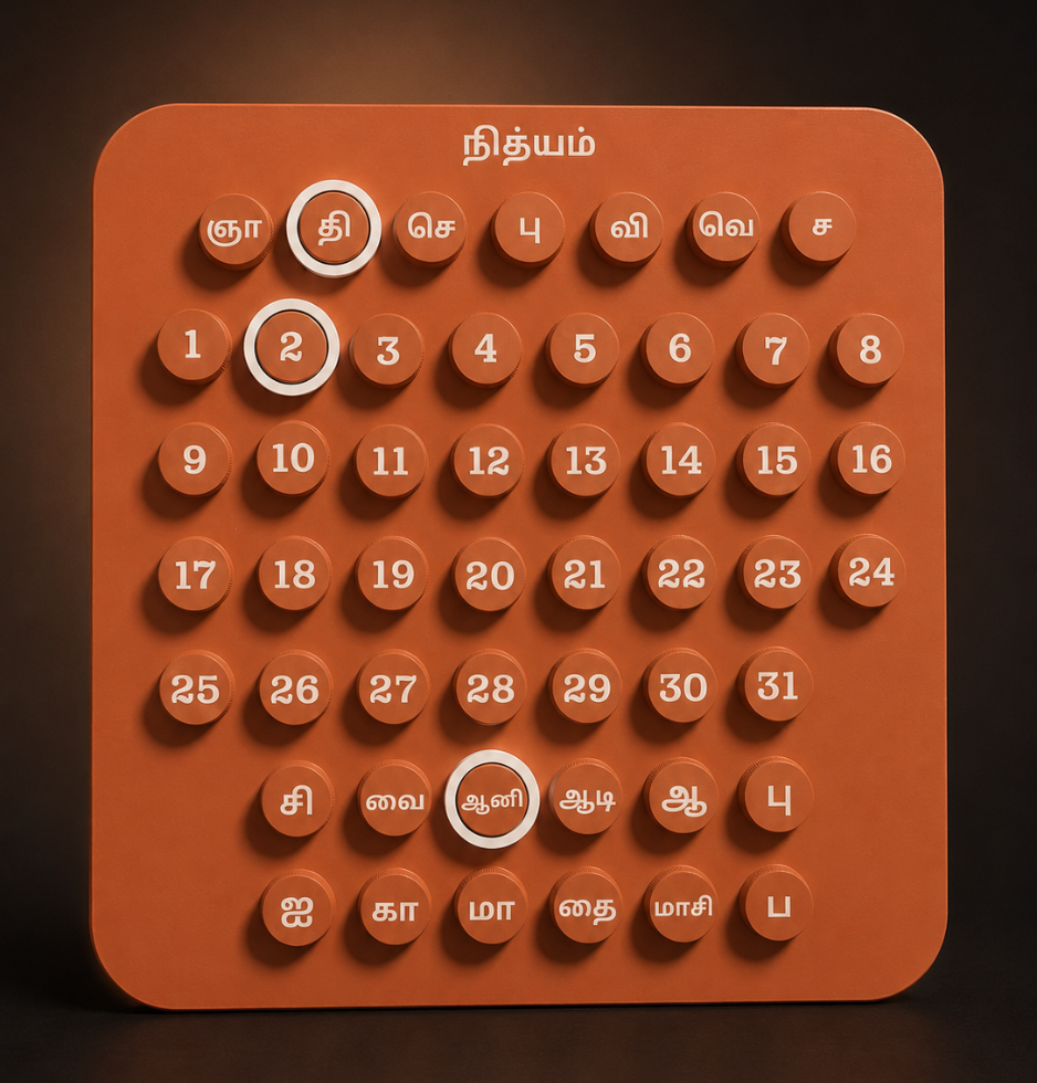 Nithyam Arambh Tamil Edition handcrafted perpetual calendar in Clay