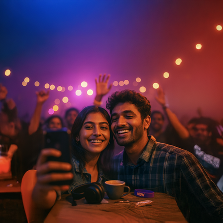 Group of young people enjoying live music event