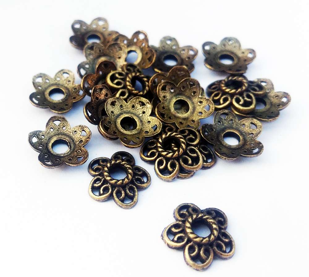 bronze metal charm flower bead caps