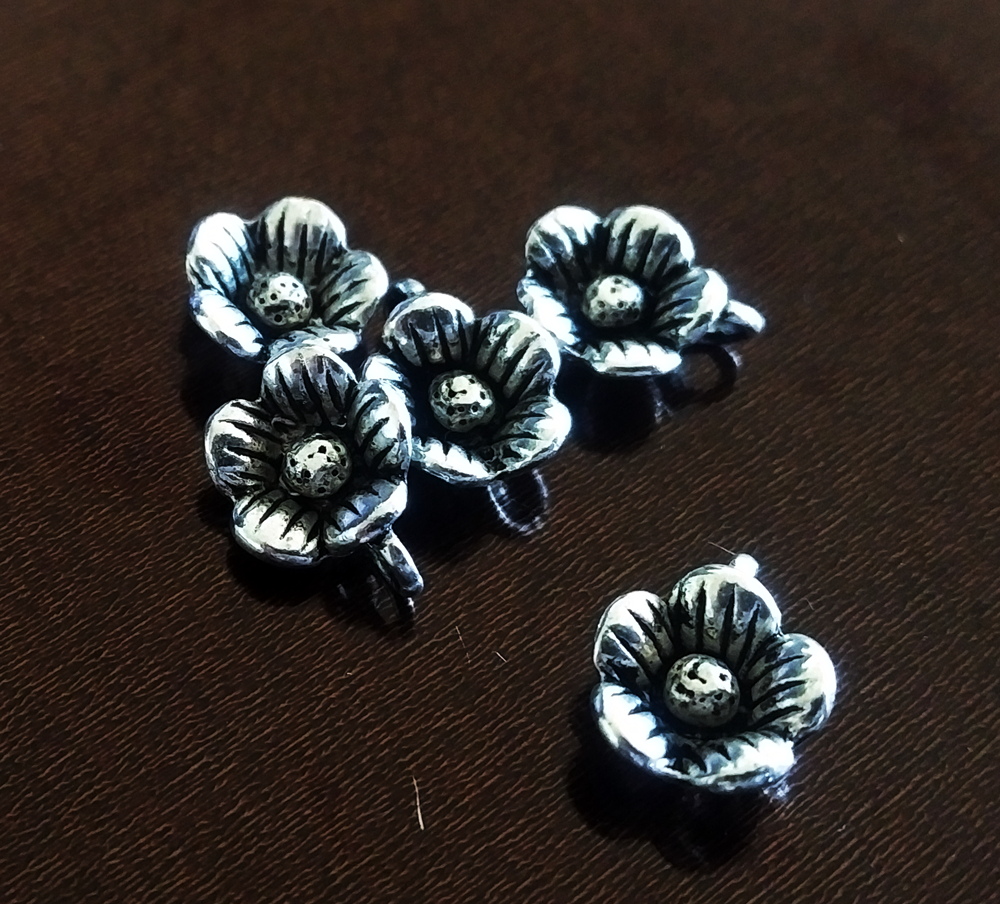 antique silver metal charm small flower
