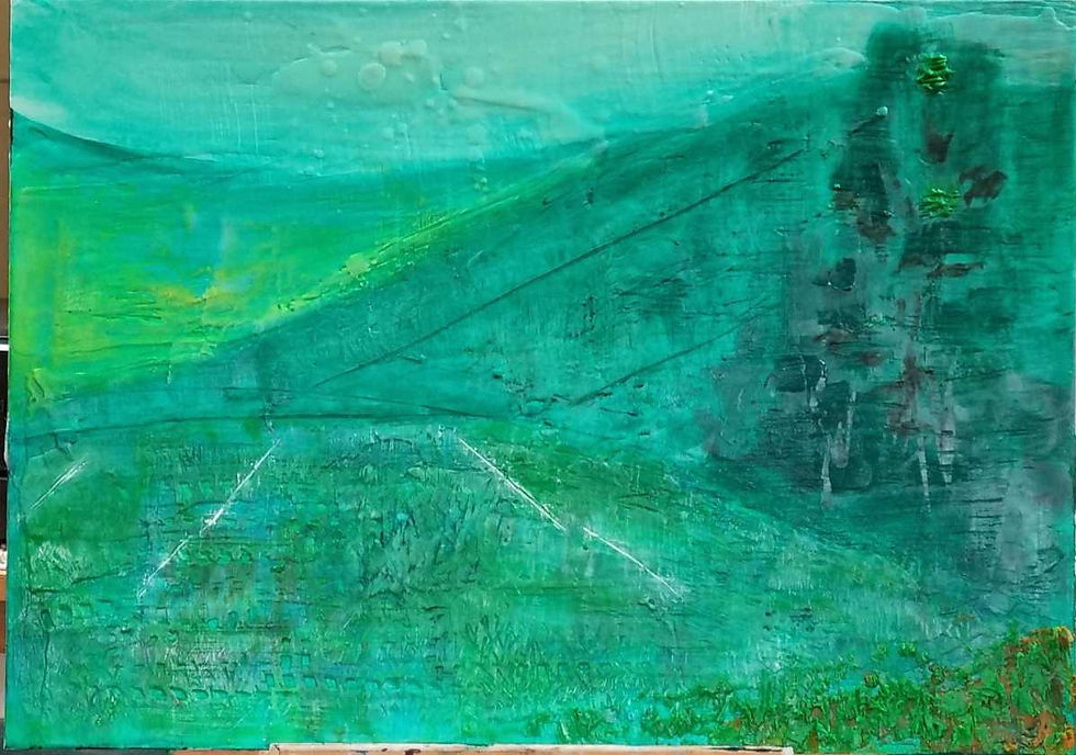 All Green -Oil, acrylic, pastels infused into hot wax (encaustic) - work in progress