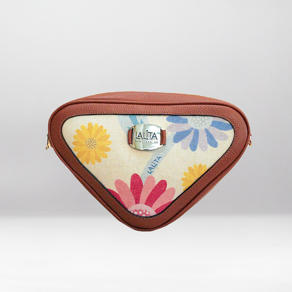 Lalita bag with flowers design; LALITA label; Lalita bag with genuine leather.