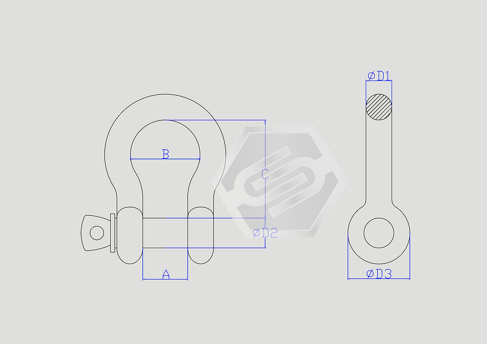 Stainless Steel Omega Type Shackle Technical Drawing