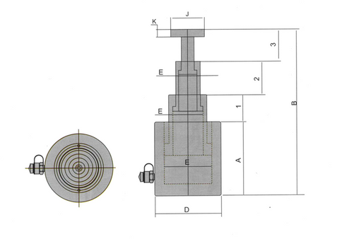 Cermax tek tesirli teleskobik hidrolik silindir teknik çizimi, kademeli piston yapısı, strok mesafesi, kapalı ve açık boy ölçülerini göstermektedir. Endüstriyel hidrolik sistemler için tasarlanmıştır.