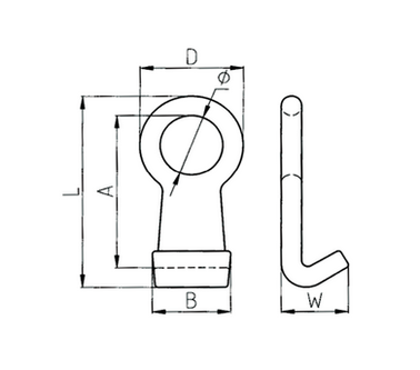 G80 Varil Kaldırma Kancası teknik çizimi, kanca ölçüleri ve yük kapasitesine dair detayları gösterir. Endüstriyel kaldırma ve vinç sistemlerinde güvenli kullanım için standartlara uygun tasarlanmıştır.