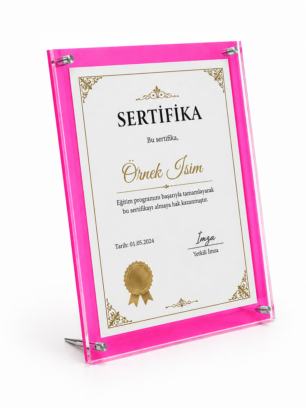 Renkli pleksi sertifika fotograf çerçevesi