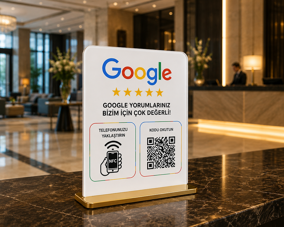 google yorum kartı otel lobisinde