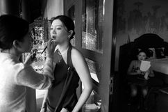 Bride getting makeup applied for A&L intimate wedding – Binh An Village, Vung Tau