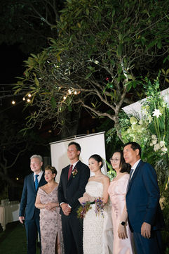 Bride and groom with parents at intimate wedding reception – Binh An Village, Vung Tau