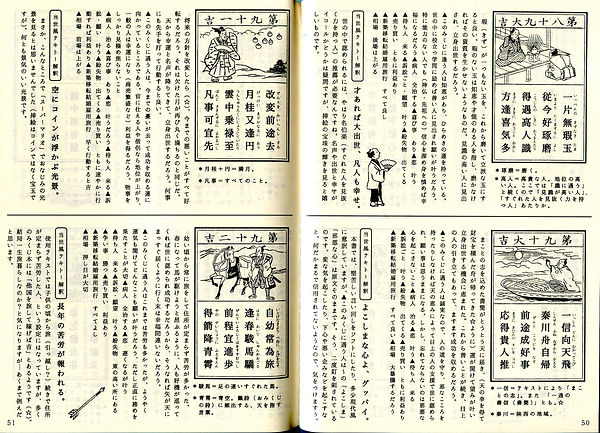 このようにおみくじ百種をなるべくわかりやすく紹介しています。(『レッツおみくじ』より)