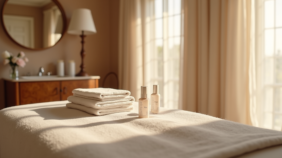 Eye-level view of a luxury salon treatment room with waxing supplies