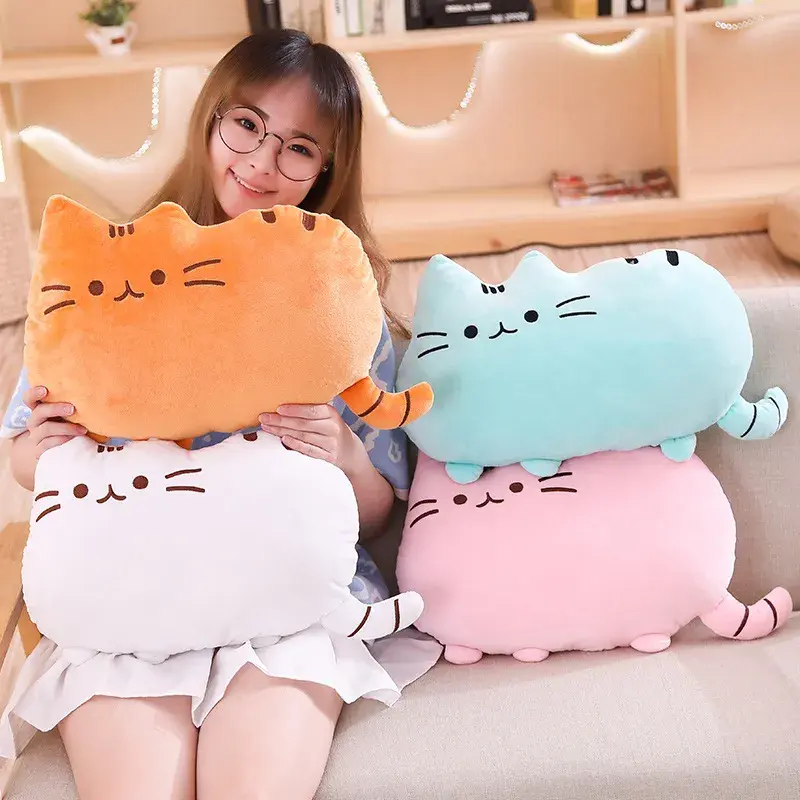 Kawaii Cat Plush Pillow Kitten Cushion Soft Colorful Stuffed Toys Gray Pink