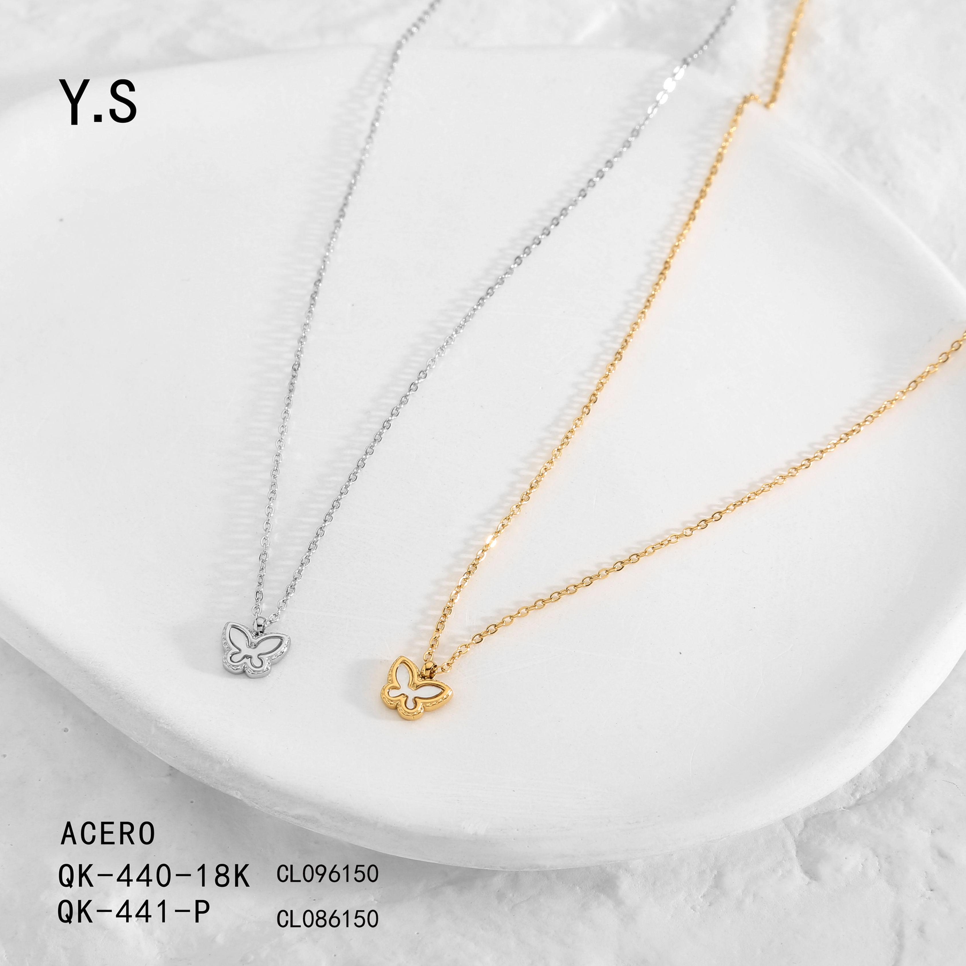 COLLAR ACERO MARIPOSA NACAR QK440-441