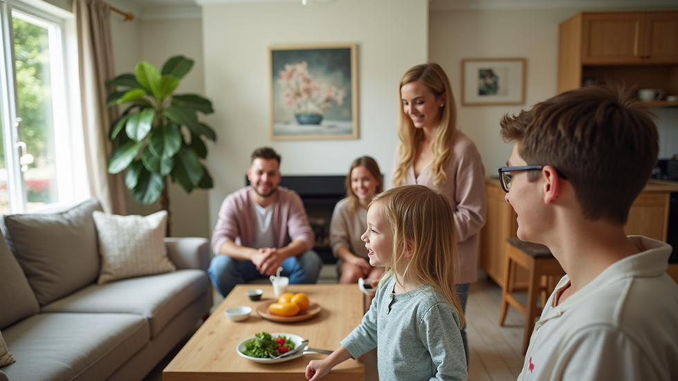 High angle view of a family enjoying quality time in a spacious rental home