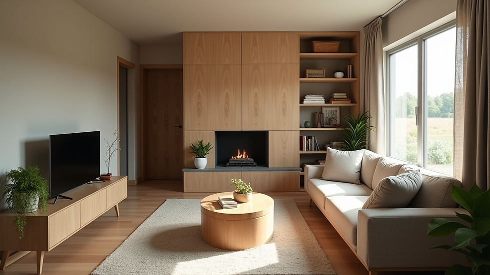 High angle view of a comfortable living room in temporary housing