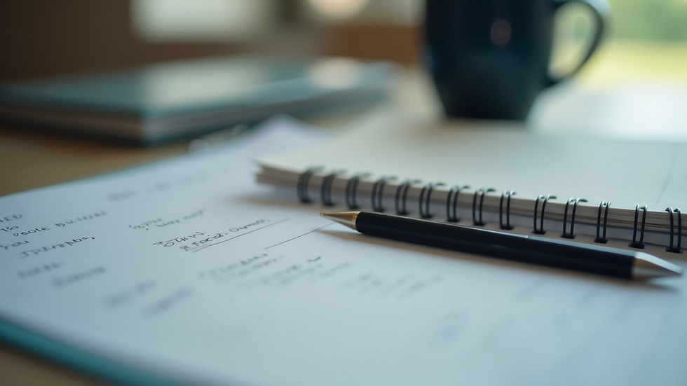 Close-up view of a therapist's desk with a notepad