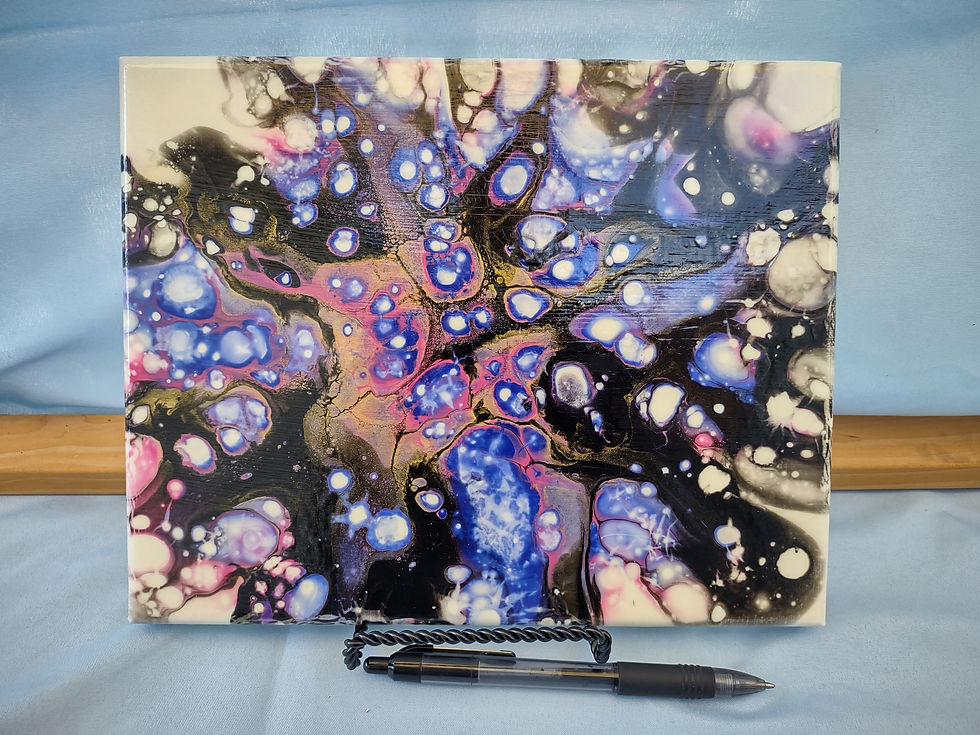 Abstract painting in black, blue, and white