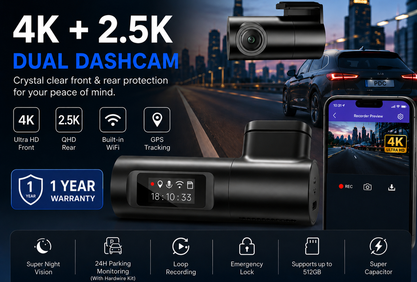 4K front and rear dashcam installed in Brisbane