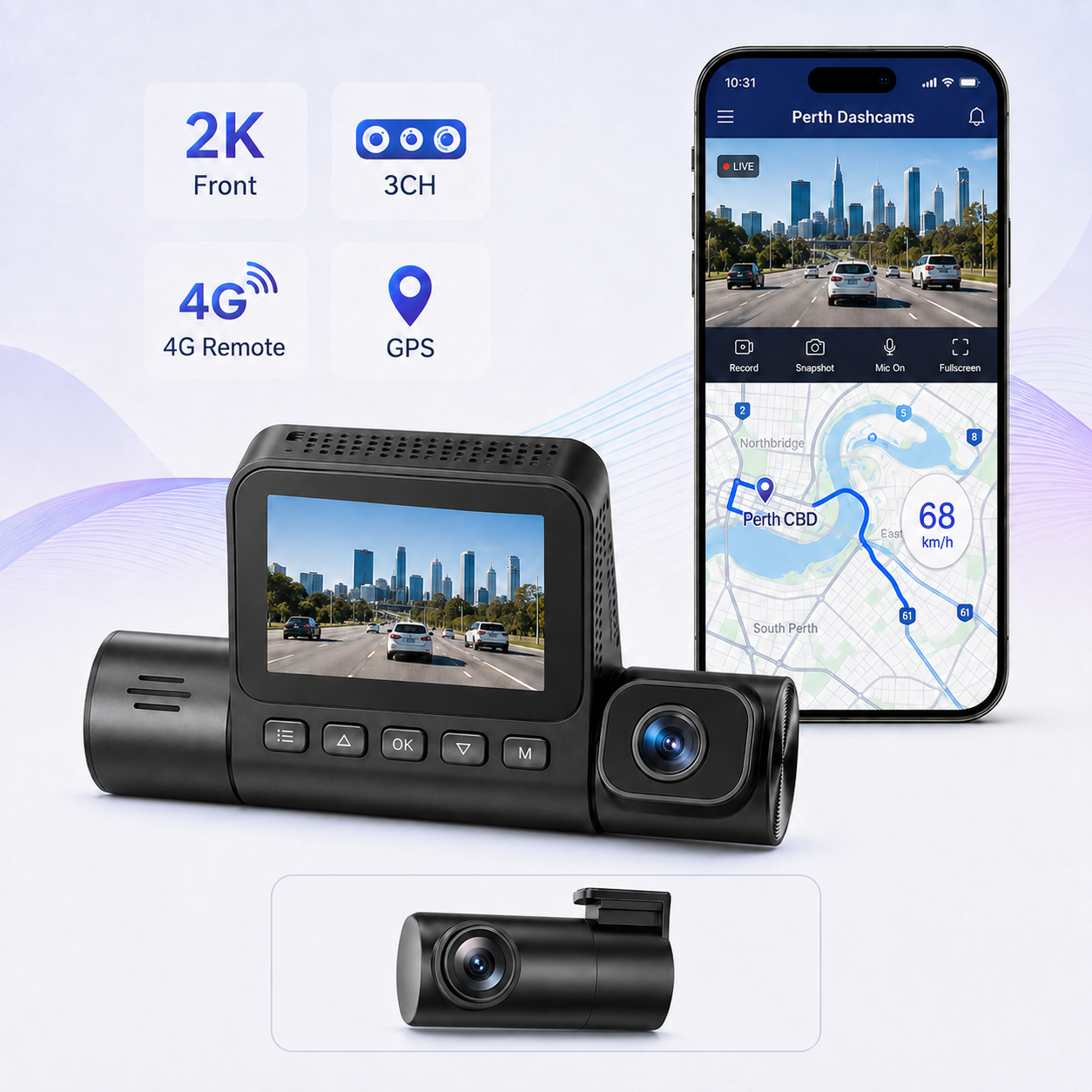PDC 3CH Touchscreen dashcam — supplied and installed in Brisbane