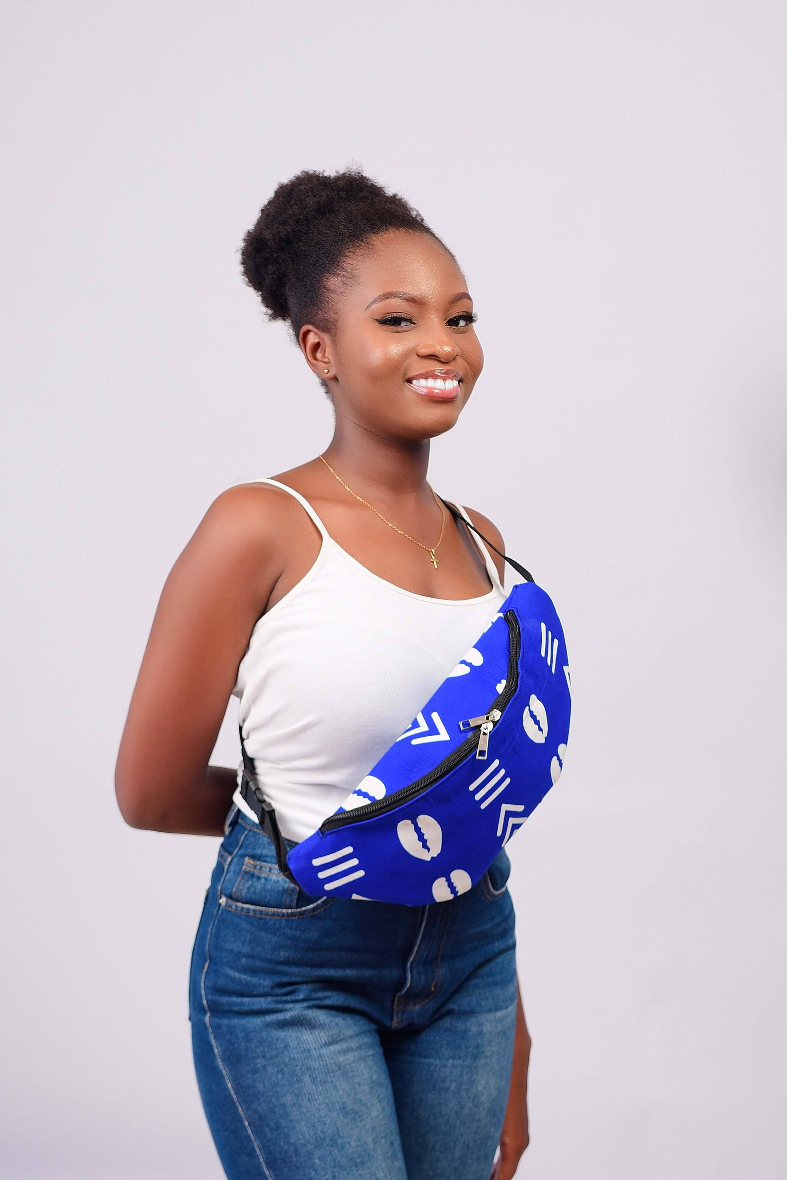 Sac banane en wax bleu