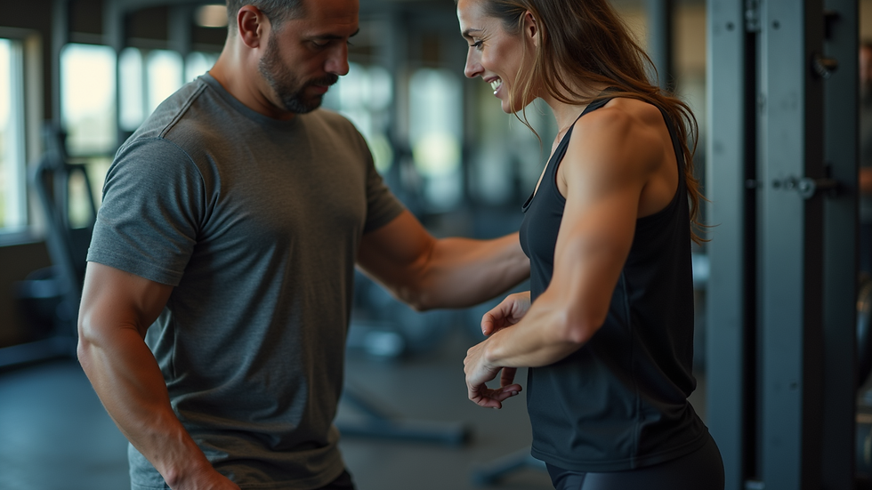 Close-up view of a strength training session with a coach guiding an athlete