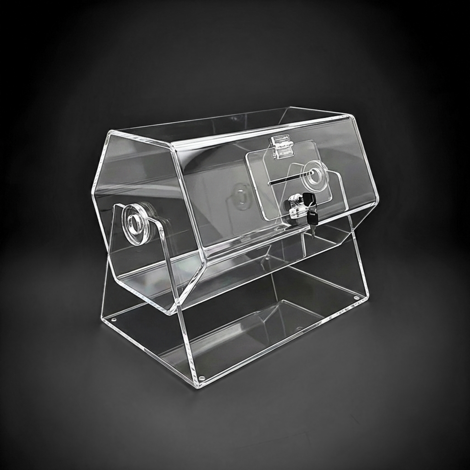 Tómbola de acrílico transparente chica de 25x30 cm para rifas y promociones
