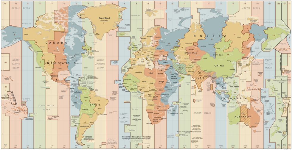 Carte du monde avec les fuseaux horaires
