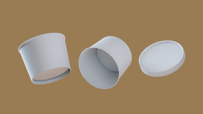 Visualização da modelagem tridimensional do pote e tampa do sorvete.