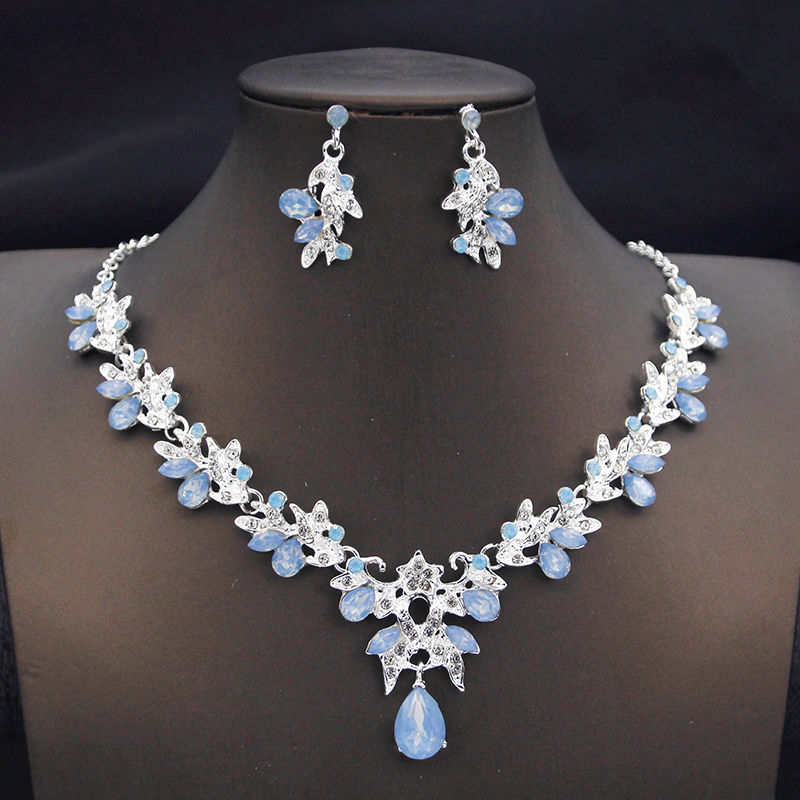 Thumbnail: 14 Color Fashion Necklace Sets for Women Waterdrop Collar Choker Necklace Earrin