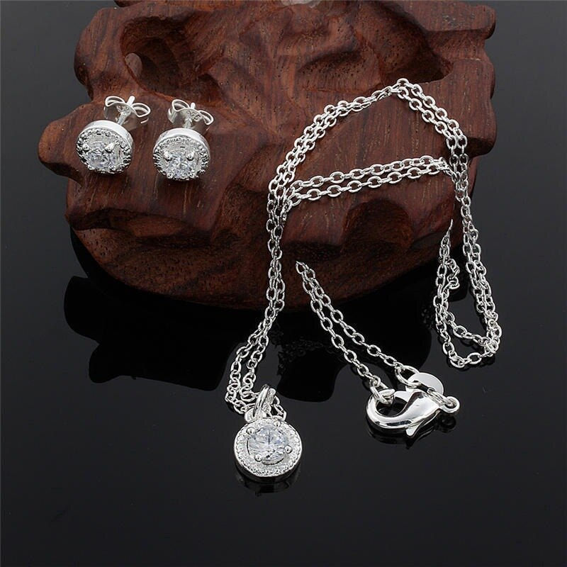 Thumbnail: 4pcs Jewelry Set Necklace Ring Earrings Female Models Light Luxury Style Brass W