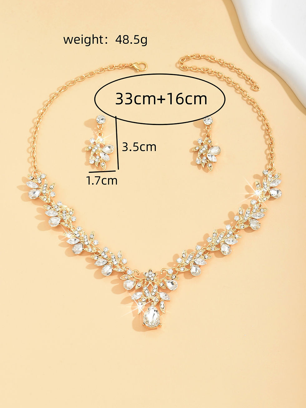 Thumbnail: 3PC Cross Mirror European and American Exaggerated Banquet Gemstone Necklace Ear