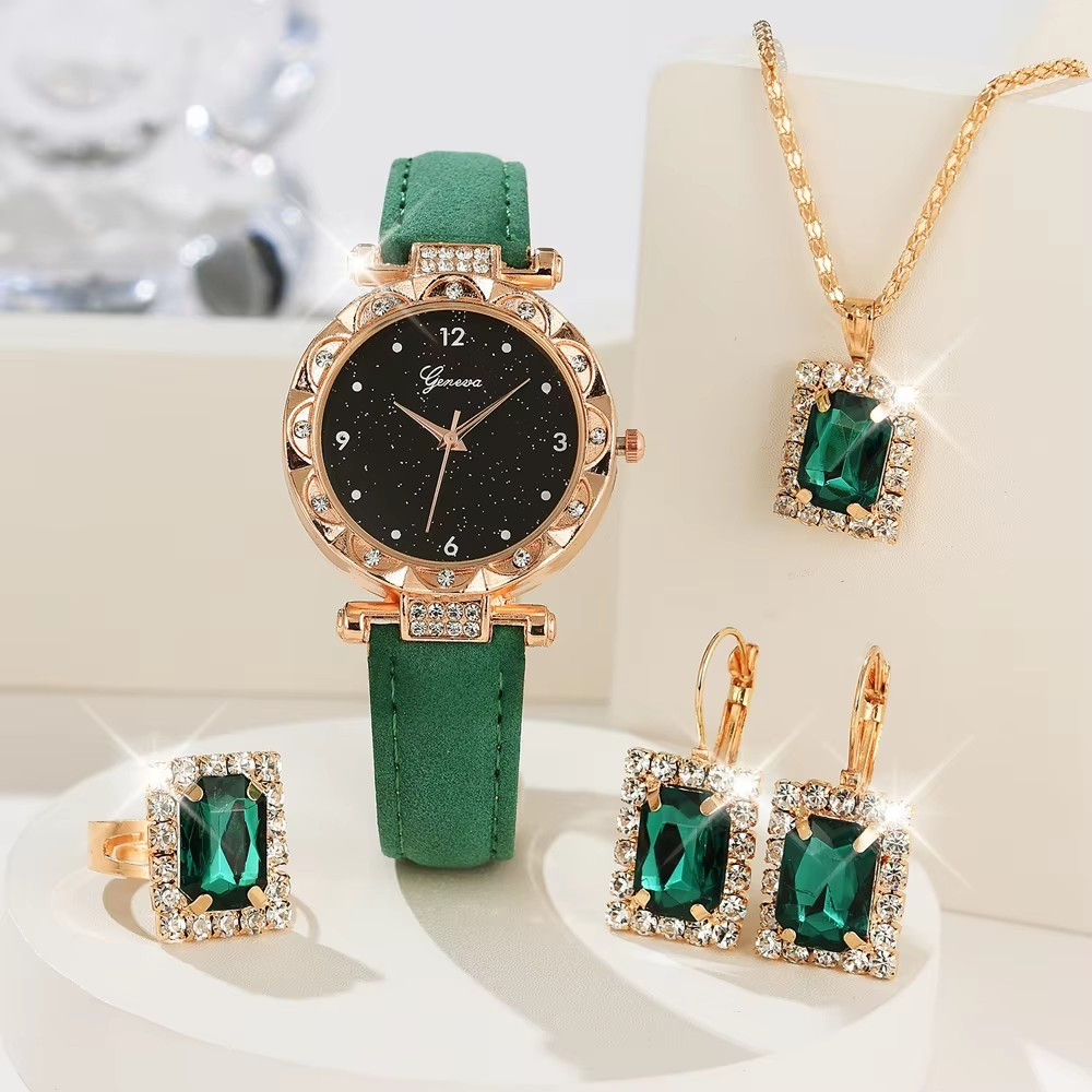 Womens Watches 5Pcs Set Luxury Rhinestone Women Fashion Elegant Wristwatch Quart