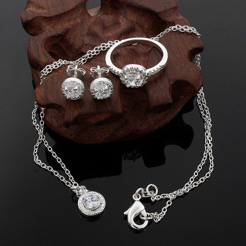 Thumbnail: 4pcs Jewelry Set Necklace Ring Earrings Female Models Light Luxury Style Brass W