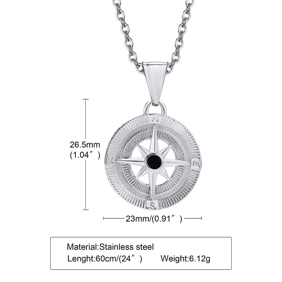Thumbnail: Vintage Compass Pendant Necklaces for Men Boys, Stainless Steel Coin Necklace, R