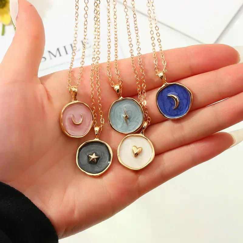 Thumbnail: Bohemian Geometric Irregular Enamel Necklace  for Women Colorful Moon Star Penda